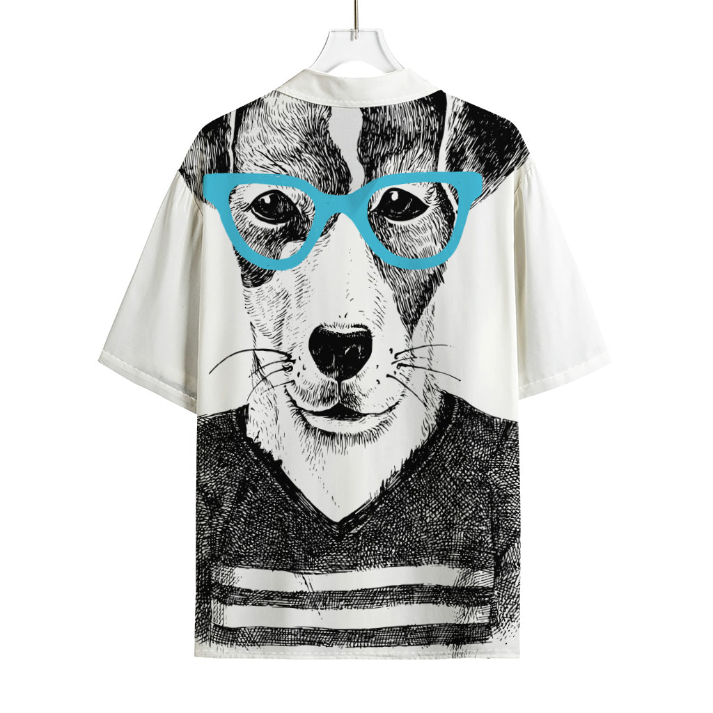 Hipster Jack Russell Terrier Print Rayon Hawaiian Shirt