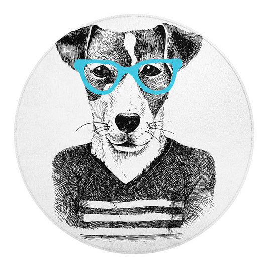 Hipster Jack Russell Terrier Print Round Blanket