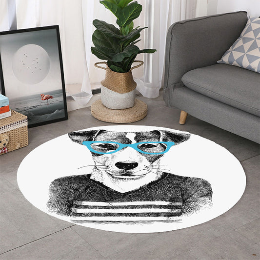Hipster Jack Russell Terrier Print Round Rug
