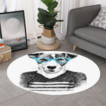 Hipster Jack Russell Terrier Print Round Rug