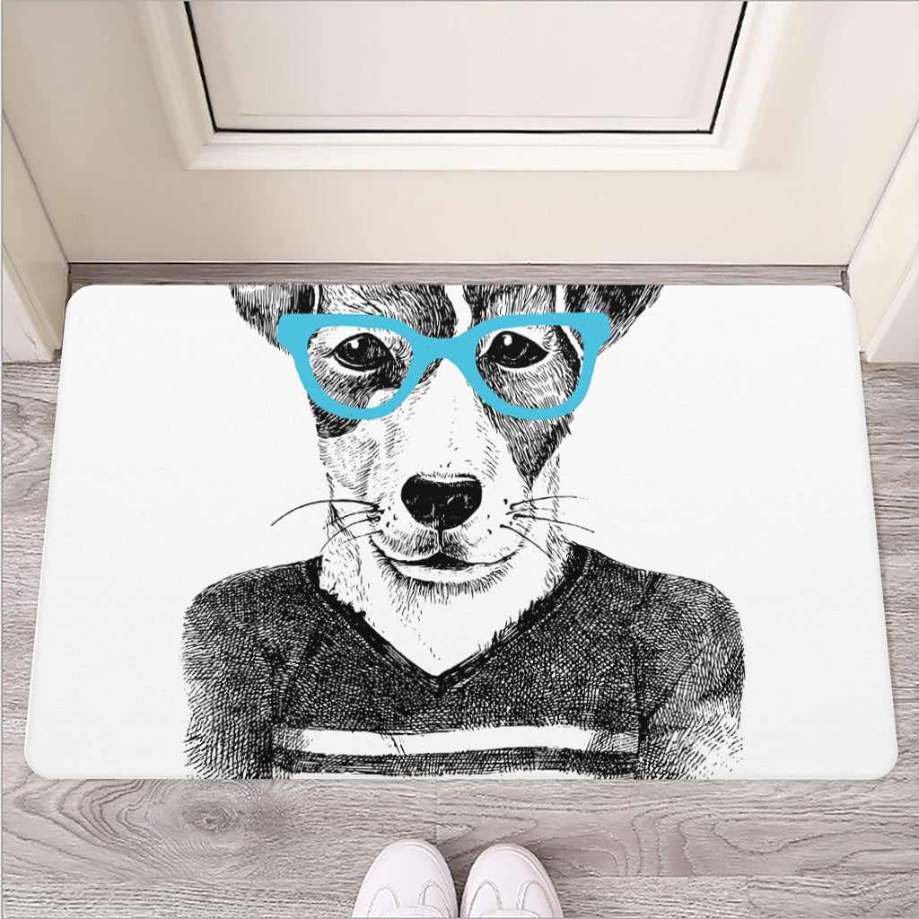 Hipster Jack Russell Terrier Print Rubber Doormat