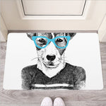Hipster Jack Russell Terrier Print Rubber Doormat