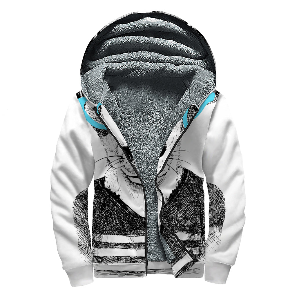 Hipster Jack Russell Terrier Print Sherpa Lined Zip Up Hoodie