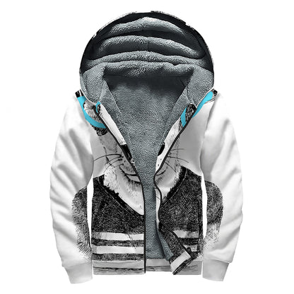 Hipster Jack Russell Terrier Print Sherpa Lined Zip Up Hoodie