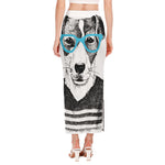 Hipster Jack Russell Terrier Print Side Slit Maxi Skirt