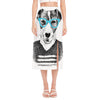 Hipster Jack Russell Terrier Print Side Slit Midi Skirt