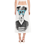 Hipster Jack Russell Terrier Print Side Slit Midi Skirt