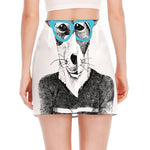 Hipster Jack Russell Terrier Print Side Slit Mini Skirt