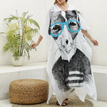 Hipster Jack Russell Terrier Print Silk V-Neck Kaftan Dress