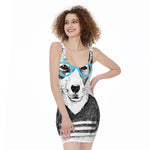 Hipster Jack Russell Terrier Print Sleeveless Bodycon Dress