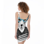 Hipster Jack Russell Terrier Print Sleeveless Bodycon Dress