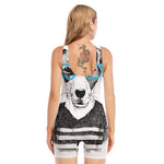 Hipster Jack Russell Terrier Print Sleeveless One Piece Swimsuit