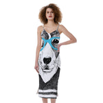 Hipster Jack Russell Terrier Print Slim Fit Midi Cami Dress