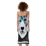 Hipster Jack Russell Terrier Print Slim Fit Midi Cami Dress