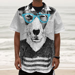 Hipster Jack Russell Terrier Print Textured Short Sleeve Shirt