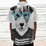 Hipster Jack Russell Terrier Print Textured Short Sleeve Shirt