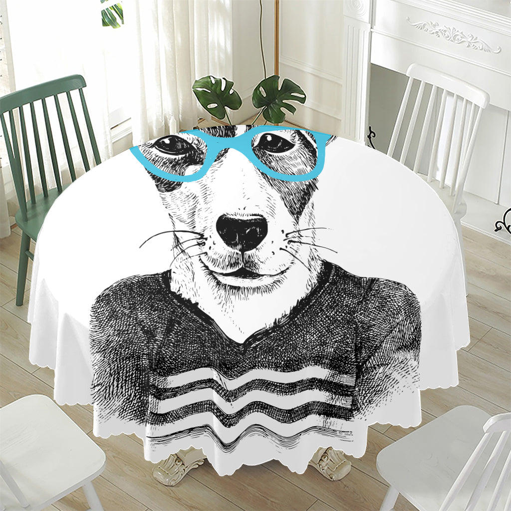 Hipster Jack Russell Terrier Print Waterproof Round Tablecloth