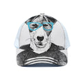 Hipster Jack Russell Terrier Print White Mesh Trucker Hat