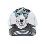 Hipster Jack Russell Terrier Print White Mesh Trucker Cap