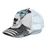 Hipster Jack Russell Terrier Print White Mesh Trucker Cap