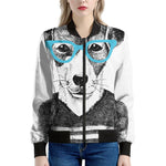 Hipster Jack Russell Terrier Print Women's Bomber Jacket