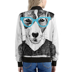 Hipster Jack Russell Terrier Print Women's Bomber Jacket