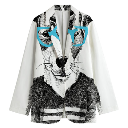Hipster Jack Russell Terrier Print Women's Cotton Blazer