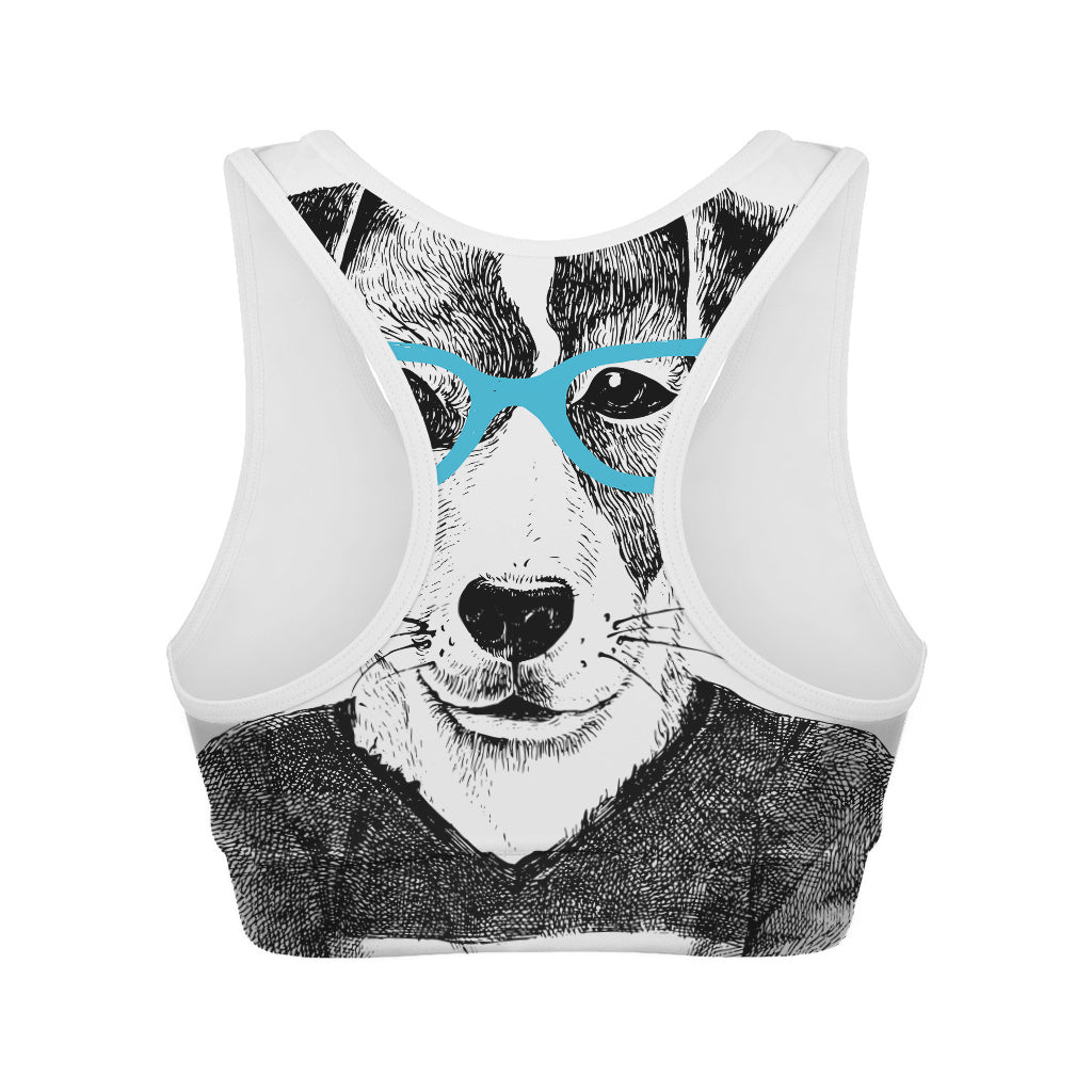 Hipster Jack Russell Terrier Print Women's Sports Bra