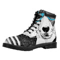 Hipster Jack Russell Terrier Print Padded Collar Lace Up Boots