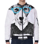 Hipster Jack Russell Terrier Print Zip Sleeve Bomber Jacket