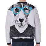 Hipster Jack Russell Terrier Print Zip Sleeve Bomber Jacket