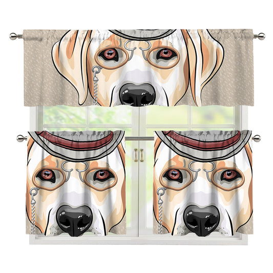 Hipster Labrador Retriever Print 3 Piece Kitchen Curtains