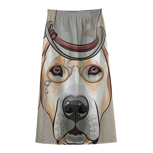 Hipster Labrador Retriever Print Cotton Front Slit Maxi Skirt