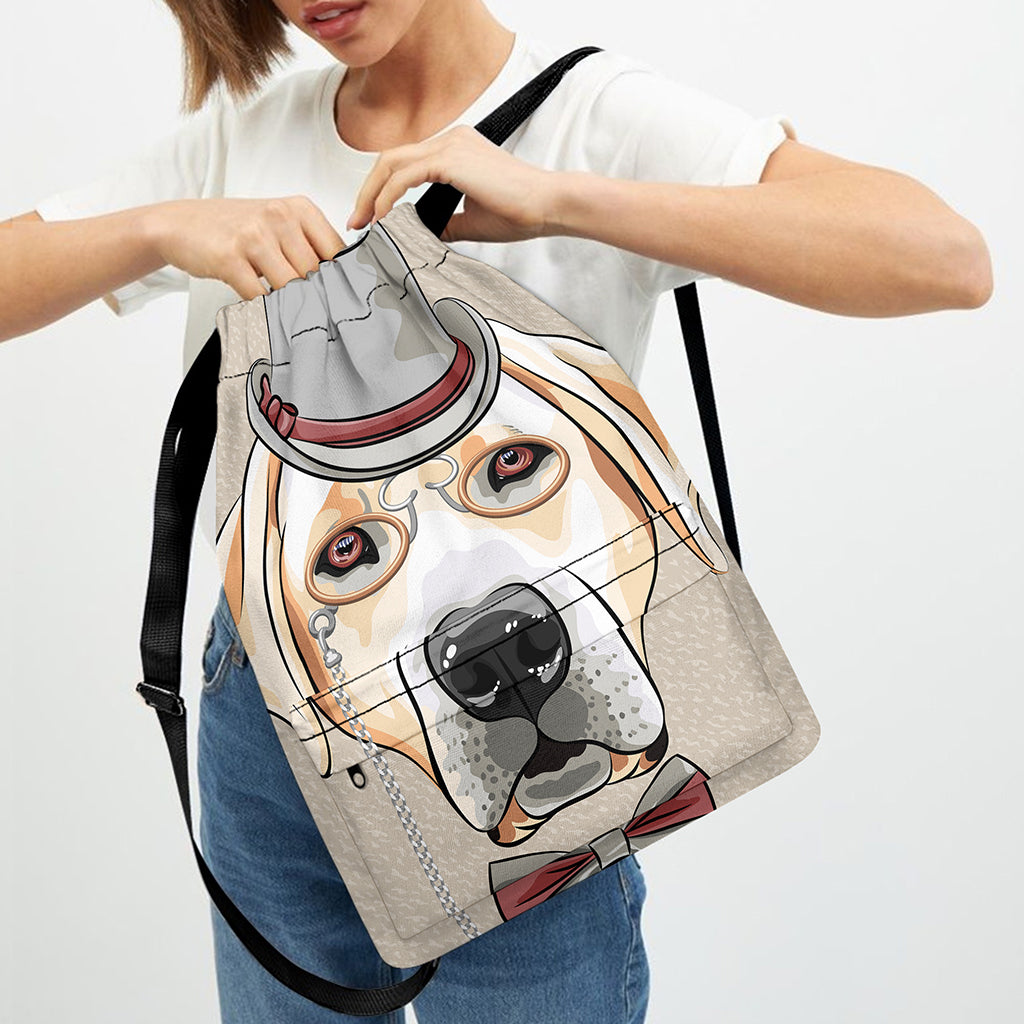 Hipster Labrador Retriever Print Drawstring Backpack