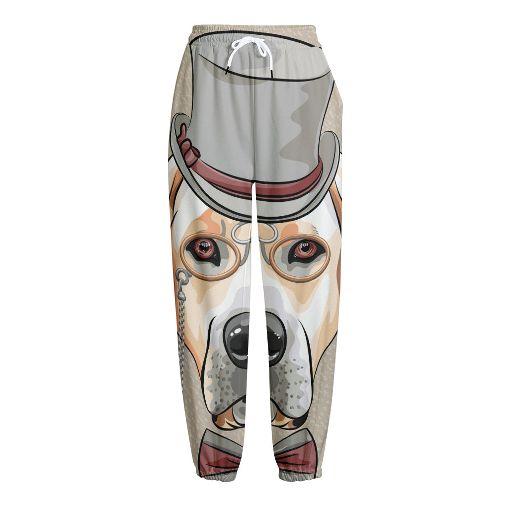 Hipster Labrador Retriever Print Fleece Lined Knit Pants