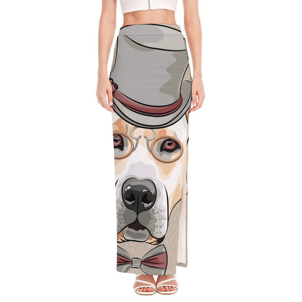 Hipster Labrador Retriever Print High Slit Maxi Skirt