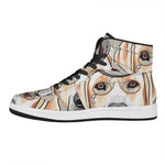 Hipster Labrador Retriever Print High Top Leather Sneakers