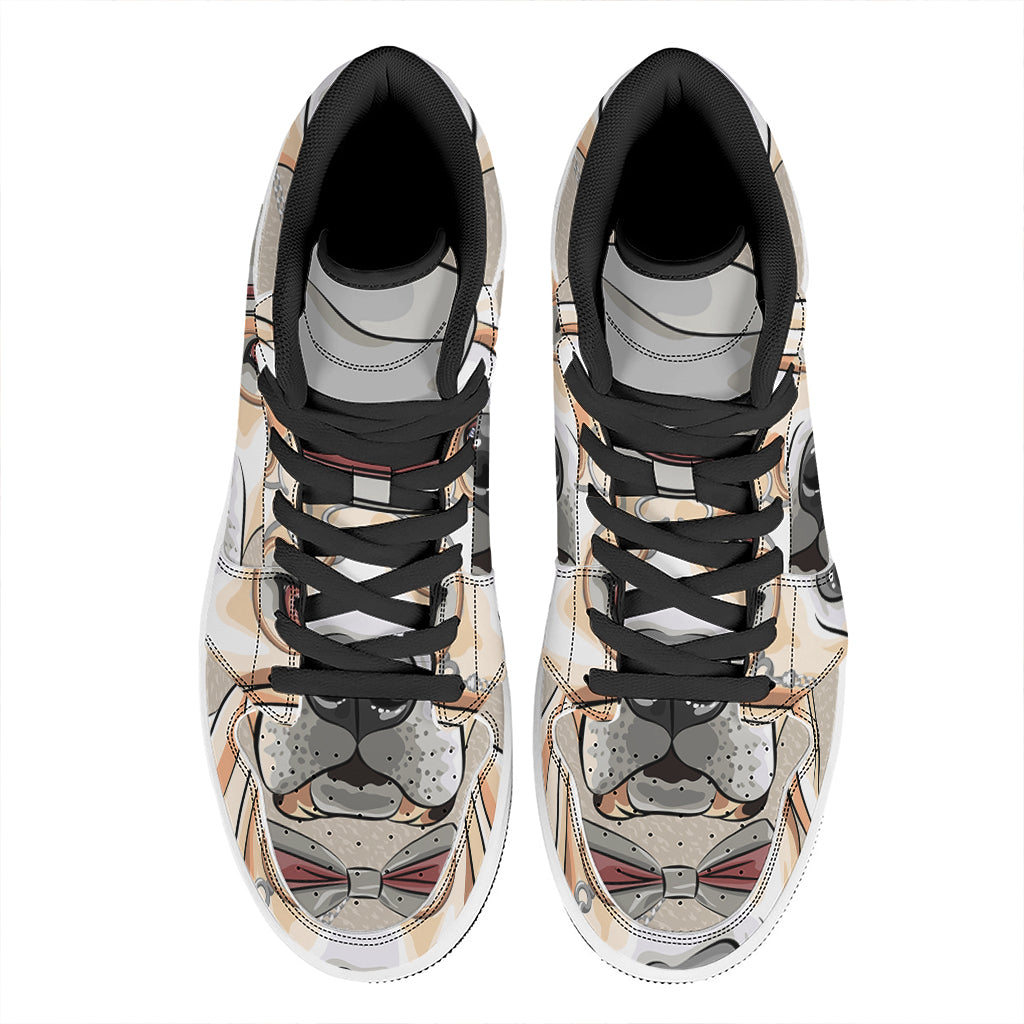 Hipster Labrador Retriever Print High Top Leather Sneakers