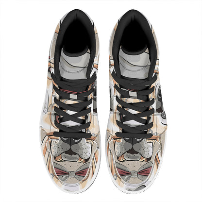 Hipster Labrador Retriever Print High Top Leather Sneakers