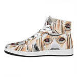 Hipster Labrador Retriever Print High Top Leather Sneakers