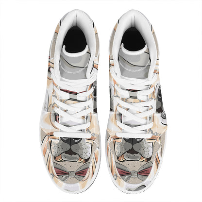 Hipster Labrador Retriever Print High Top Leather Sneakers