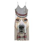 Hipster Labrador Retriever Print Jersey Midi Cami Dress