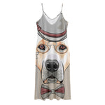 Hipster Labrador Retriever Print Jersey Midi Cami Dress