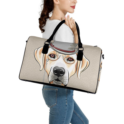 Hipster Labrador Retriever Print Leather Duffle Bag
