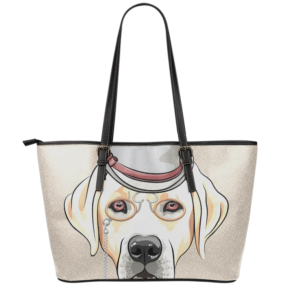Hipster Labrador Retriever Print Leather Tote Bag