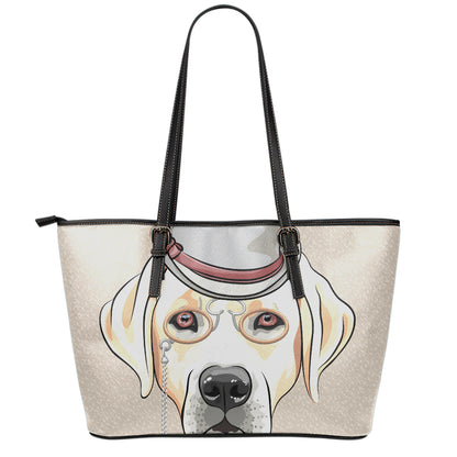 Hipster Labrador Retriever Print Leather Tote Bag