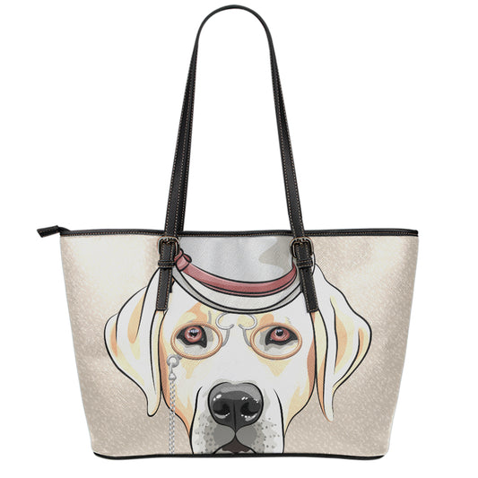 Hipster Labrador Retriever Print Leather Tote Bag