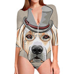 Hipster Labrador Retriever Print Long Sleeve Swimsuit
