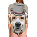 Hipster Labrador Retriever Print Long Sleeve Swimsuit