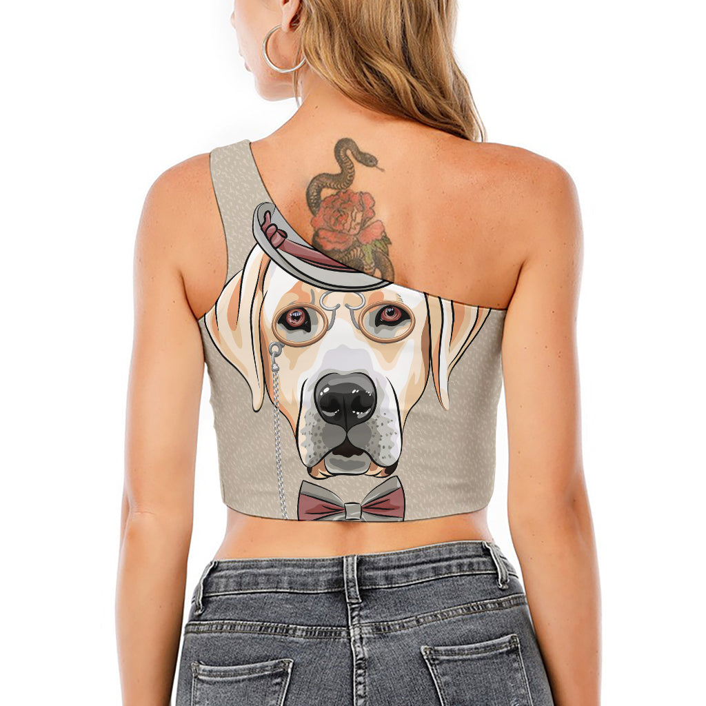 Hipster Labrador Retriever Print One Shoulder Crop Top